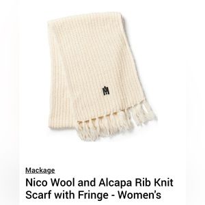 Mackage Nico Fringe Scarf - Wool and Alcapa Rib Knit with Fringe - CREAM COLORED